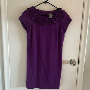 Elegant amethyst Ann Taylor dress, flowered detailed neckline